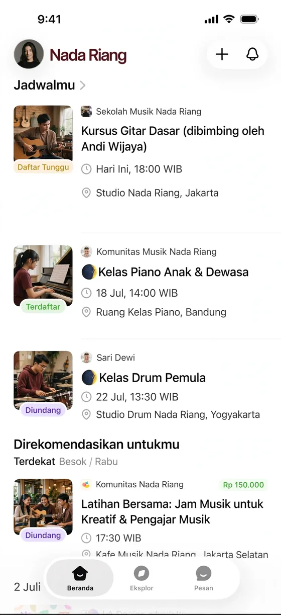 Aplikasi Jadwal Kelas Musik