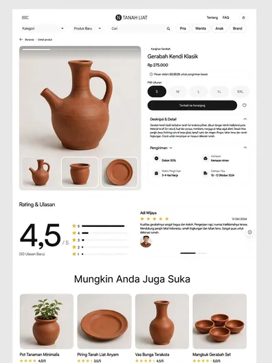 Contoh rancangan halaman Detail Produk Gerabah