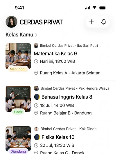 Contoh rancangan halaman Aplikasi Jadwal Bimbel