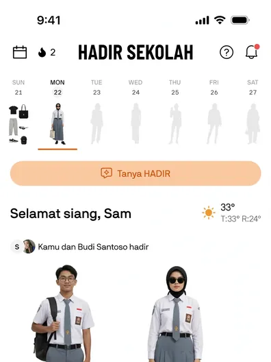 Contoh rancangan halaman Aplikasi Presensi Sekolah