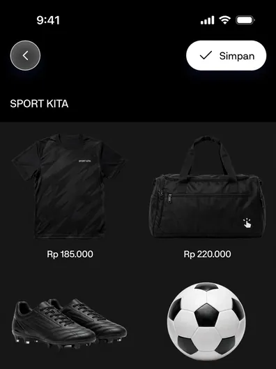 Contoh rancangan halaman Katalog Perlengkapan Olahraga