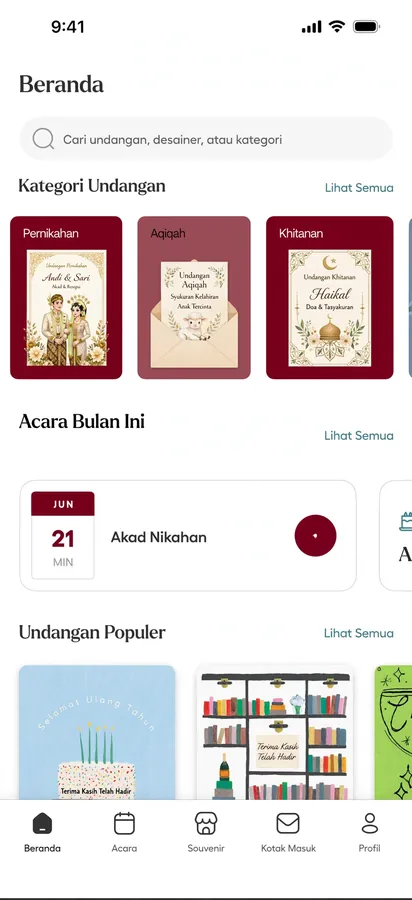 Contoh rancangan halaman Aplikasi Undangan