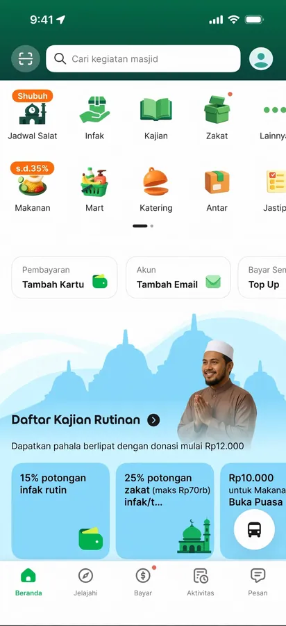 Contoh rancangan halaman Aplikasi Layanan Masjid
