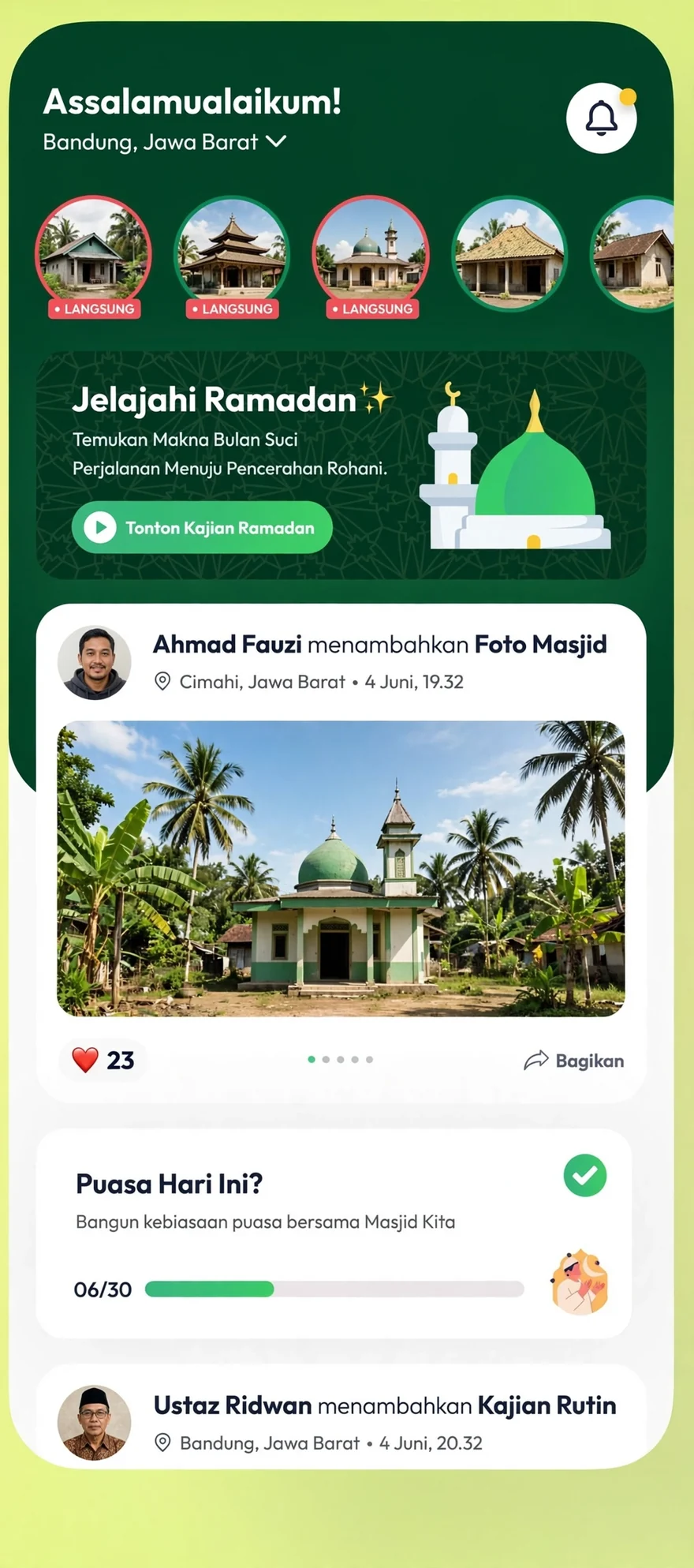 Contoh rancangan halaman Aplikasi Layanan Masjid