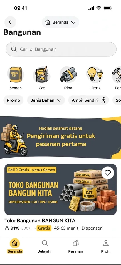 Contoh rancangan halaman Aplikasi Toko Bangunan